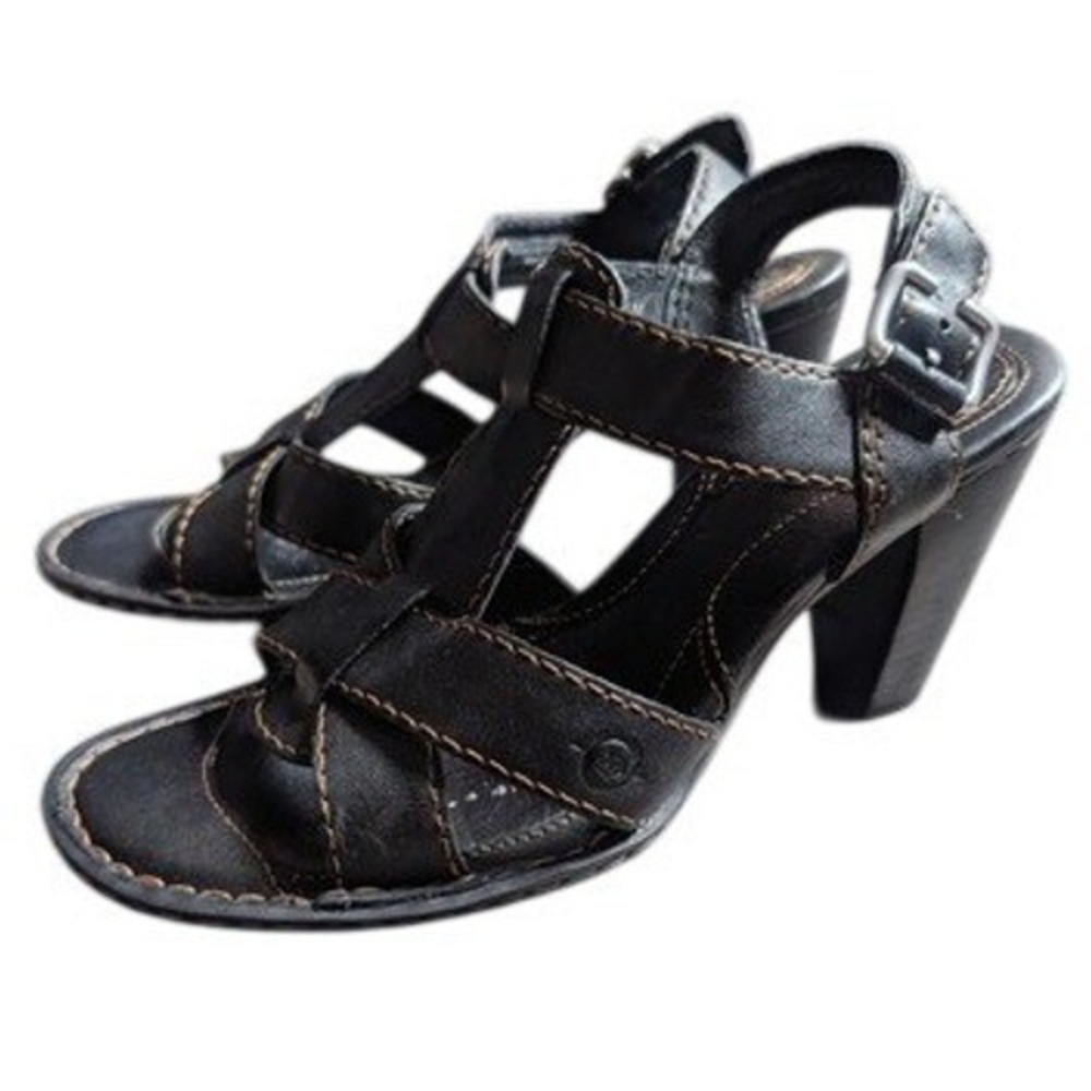 Born 90s Grunge Contrasting Stitching Leather Strappy Buckle Heeled Sandals